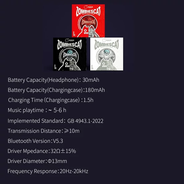 ZOMBIESCAT B2 vezeték nélküli fülhallgató – BT5.3, alacsony késleltetés, hűvös fényhatások - Fekete