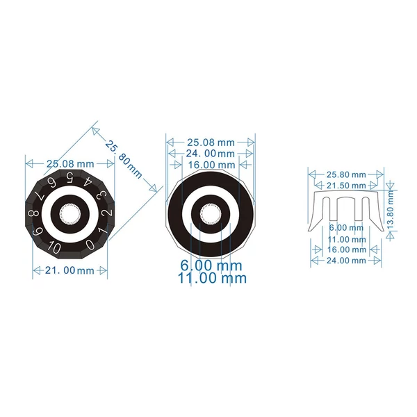 Dodecagon elektromos gitárgombok - egyedi kialakítás, tökéletes illeszkedés (4db) - Fekete