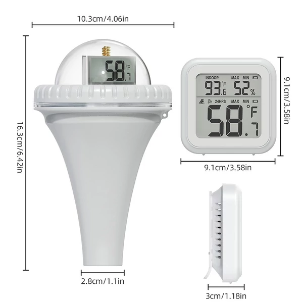 Vezeték nélküli, lebegő, könnyen leolvasható, digitális medencehőmérsékletmérő - Fehér