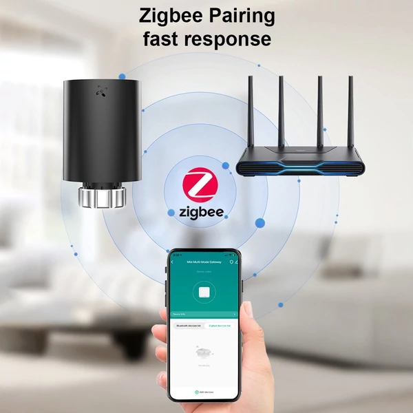 LCD digitális termosztatikus radiátorszelep Tuya Zigbee, APP mini radiátorszelephez - Fekete