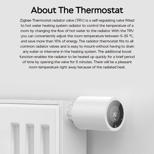 LCD digitális termosztatikus radiátorszelep Tuya Zigbee, APP mini radiátorszelephez - Fehér