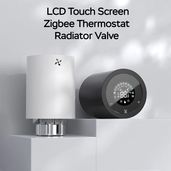 LCD digitális termosztatikus radiátorszelep Tuya Zigbee, APP mini radiátorszelephez - Fehér