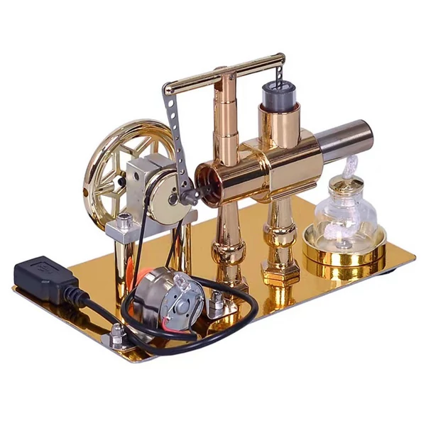 Hot Air Stirling motoros motormodell, elektromos generátor motor LED izzóval, hatágú csillagmintás lendkerékkel