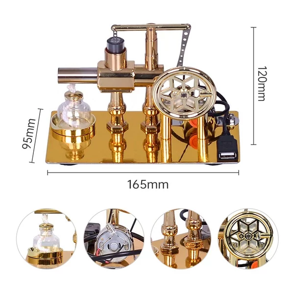 Hot Air Stirling motoros motormodell, elektromos generátor motor LED izzóval, hatágú csillagmintás lendkerékkel