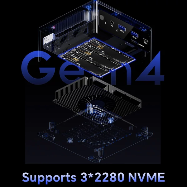 AOOSTAR Mini asztali számítógép, Windows 11PRO, AMD Ryzen™ 7 6800H - 32G LPDRR5, 1T SSD