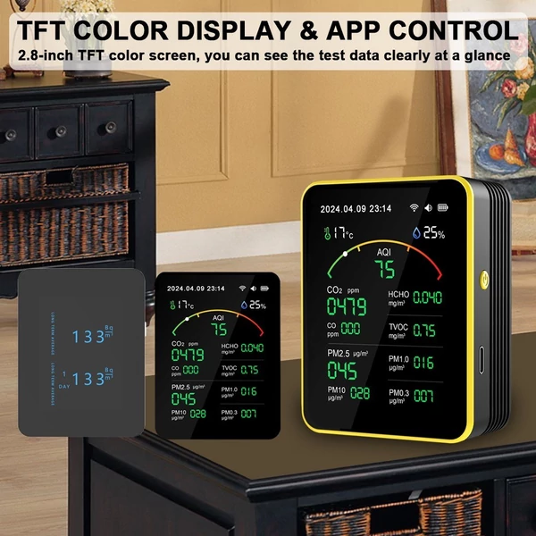 Tuya WiFi15in1 levegőminőség-érzékelő, háztartási hordozható AQI PM0.3 PM1.0 PM2.5 PM10 CO CO2 TVOC HCHO teszter - Fehér