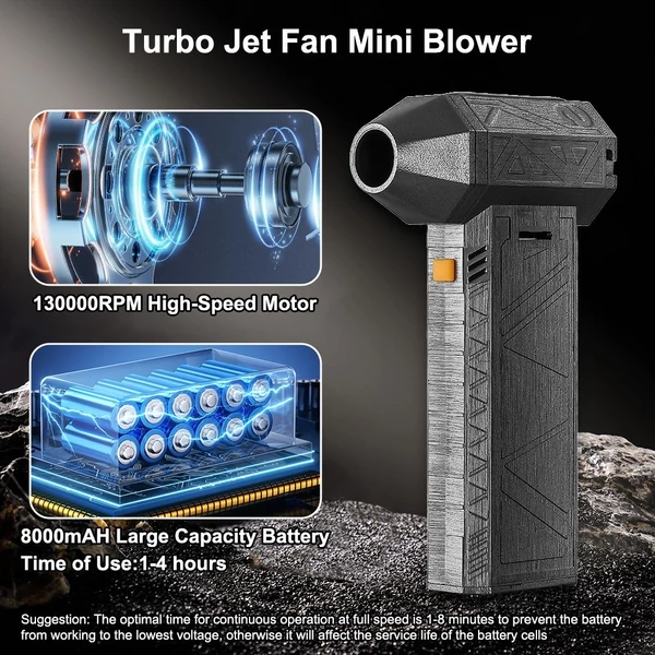 Elektromos légporszívó, 130 000 ford./perc Turbó Jet ventilátor mini ventilátor, állítható szélsebesség