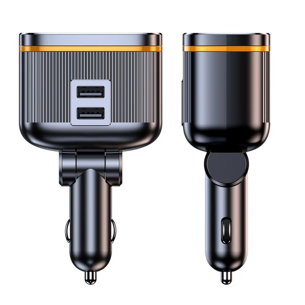 Autós töltő, 145 W-os nagy teljesítményű töltőadapter, 2-aljzatos tápelosztó 12-24 V PD45W+C-típusú+2 USB-porttal