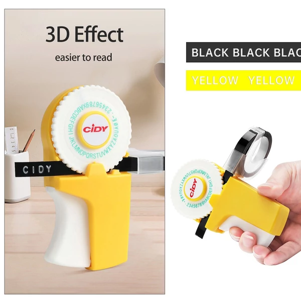 Kézi 3D dombornyomó címkekészítő barkácsoló mini írógép 2 címketekerccsel - 9mm*300cm kézi címkéző - Zöld
