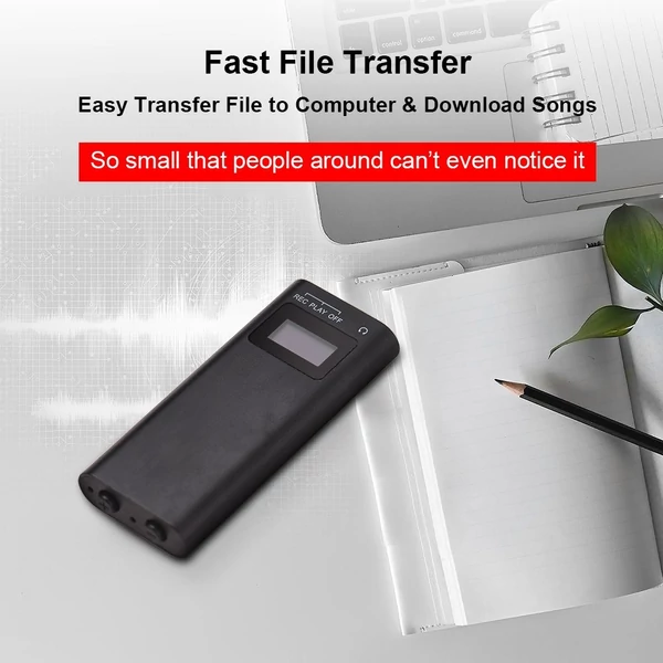 Digitális hangrögzítő, kisméretű hangrögzítő hátsó klippel, zajcsökkentéssel - Fekete, 32GB