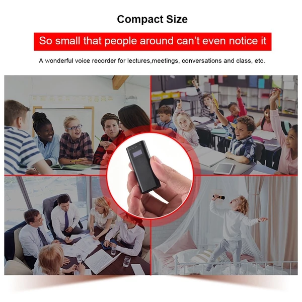 Digitális hangrögzítő, kisméretű hangrögzítő hátsó klippel, zajcsökkentéssel - Fekete, 32GB