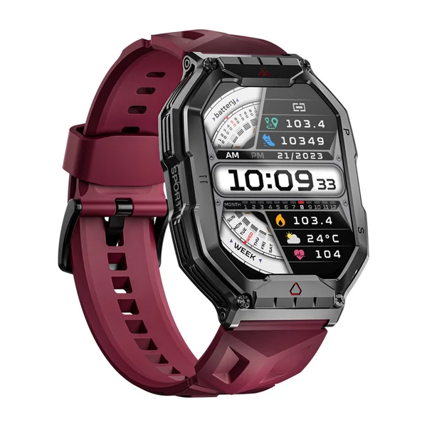 LOKMAT OCEAN 3 PRO: Fejlett intelligens sportóra 2,1 hüvelykes teljes érintős AMOLED képernyővel és IP68 vízálló - Piros