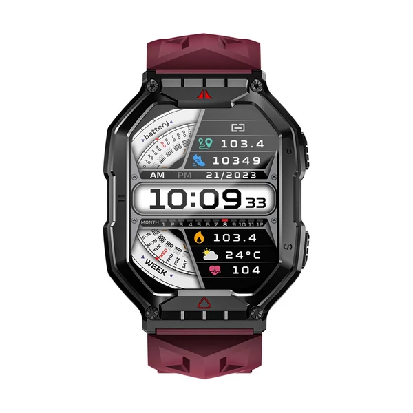 LOKMAT OCEAN 3 PRO: Fejlett intelligens sportóra 2,1 hüvelykes teljes érintős AMOLED képernyővel és IP68 vízálló - Piros