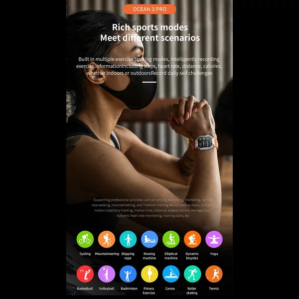 LOKMAT OCEAN 3 PRO: Fejlett intelligens sportóra 2,1 hüvelykes teljes érintős AMOLED képernyővel és IP68 vízálló - Piros