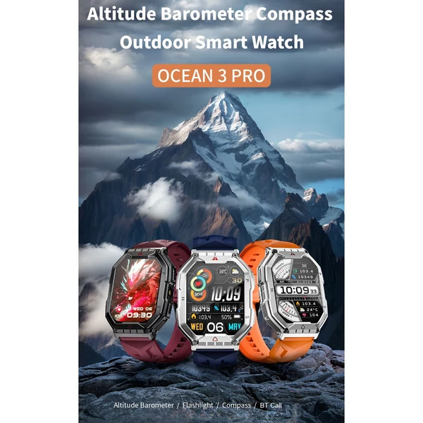 LOKMAT OCEAN 3 PRO: Fejlett intelligens sportóra 2,1 hüvelykes teljes érintős AMOLED képernyővel és IP68 vízálló - Narancs