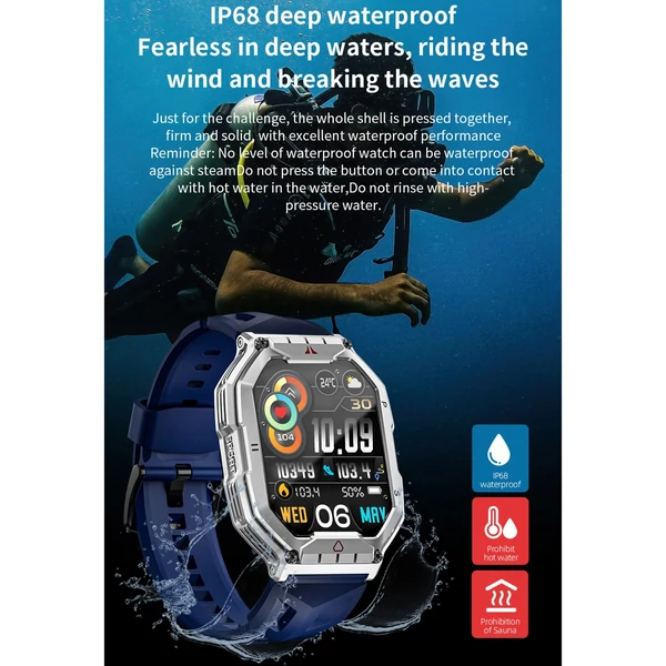 LOKMAT OCEAN 3 PRO: Fejlett intelligens sportóra 2,1 hüvelykes teljes érintős AMOLED képernyővel és IP68 vízálló - Narancs