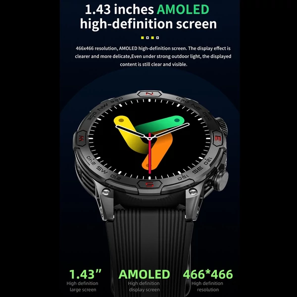 LOKMAT ZEUS 7 PRO okos karkötős sportóra – 1,43 hüvelykes AMOLED teljes érintőképernyős fitneszkövető - Kék