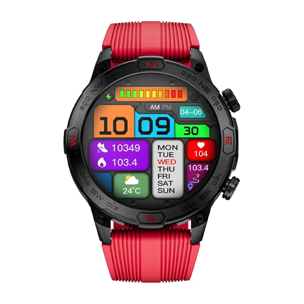 LOKMAT ZEUS 7 PRO okos karkötős sportóra – 1,43 hüvelykes AMOLED teljes érintőképernyős fitneszkövető - Piros