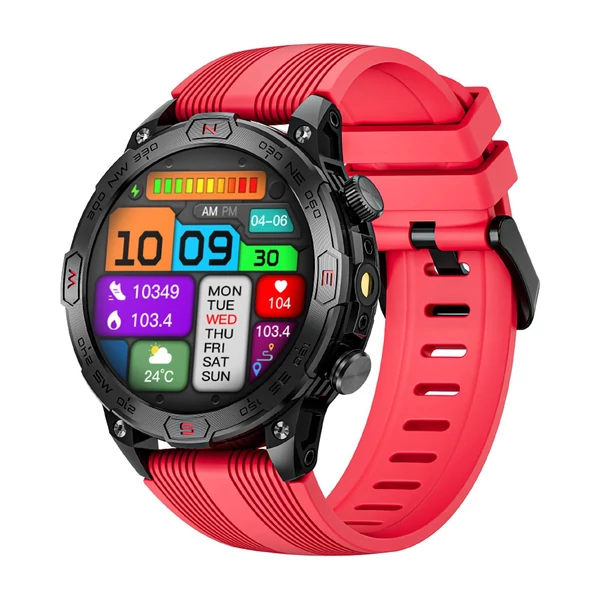 LOKMAT ZEUS 7 PRO okos karkötős sportóra – 1,43 hüvelykes AMOLED teljes érintőképernyős fitneszkövető - Piros