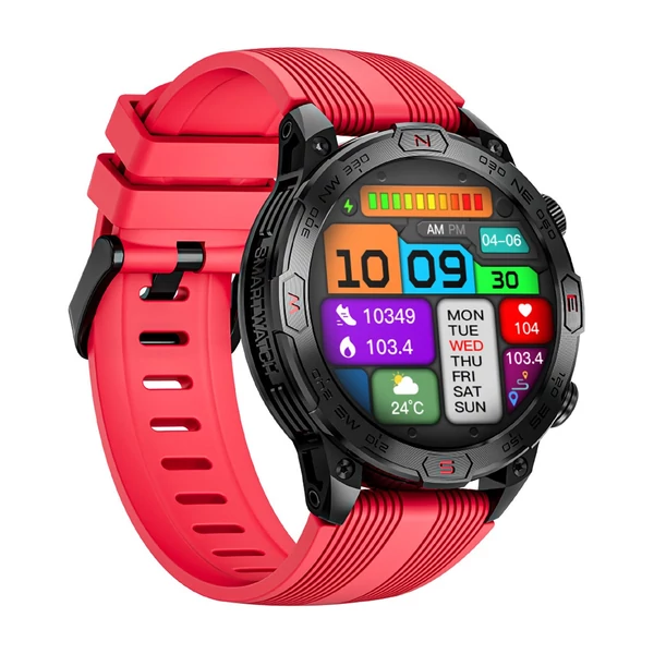 LOKMAT ZEUS 7 PRO okos karkötős sportóra – 1,43 hüvelykes AMOLED teljes érintőképernyős fitneszkövető - Piros