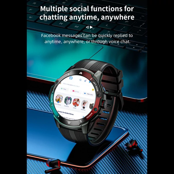 LOKMAT APPLLP: 4G intelligens óra 1,43 hüvelykes AMOLED képernyővel, 2 megapixeles kamerával és GPS-szel, fitneszkövetővel - Fekete