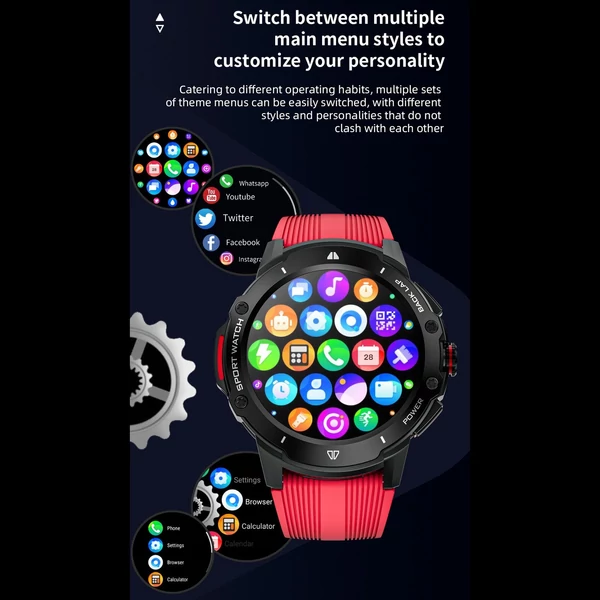 LOKMAT APPLLP: 4G intelligens óra 1,43 hüvelykes AMOLED képernyővel, 2 megapixeles kamerával és GPS-szel, fitneszkövetővel - Kék