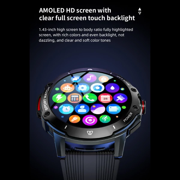 LOKMAT APPLLP: 4G intelligens óra 1,43 hüvelykes AMOLED képernyővel, 2 megapixeles kamerával és GPS-szel, fitneszkövetővel - Kék
