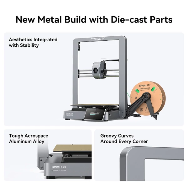 Creality Ender-3 V3 3D nyomtató, automatikus szintező, 600 mm/s nyomtatási sebesség, 220 x 220 x 250 mm építési térfogat kettős fokozatú közvetlen extruder PEI nyomtatóplatformmal