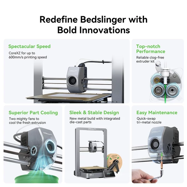 Creality Ender-3 V3 3D nyomtató, automatikus szintező, 600 mm/s nyomtatási sebesség, 220 x 220 x 250 mm építési térfogat kettős fokozatú közvetlen extruder PEI nyomtatóplatformmal