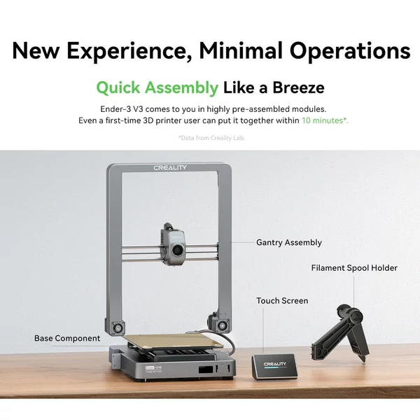 Creality Ender-3 V3 3D nyomtató, automatikus szintező, 600 mm/s nyomtatási sebesség, 220 x 220 x 250 mm építési térfogat kettős fokozatú közvetlen extruder PEI nyomtatóplatformmal