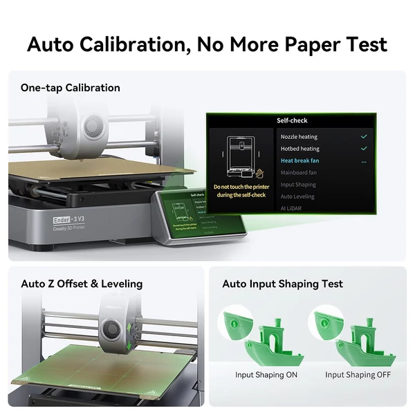 Creality Ender-3 V3 3D nyomtató, automatikus szintező, 600 mm/s nyomtatási sebesség, 220 x 220 x 250 mm építési térfogat kettős fokozatú közvetlen extruder PEI nyomtatóplatformmal