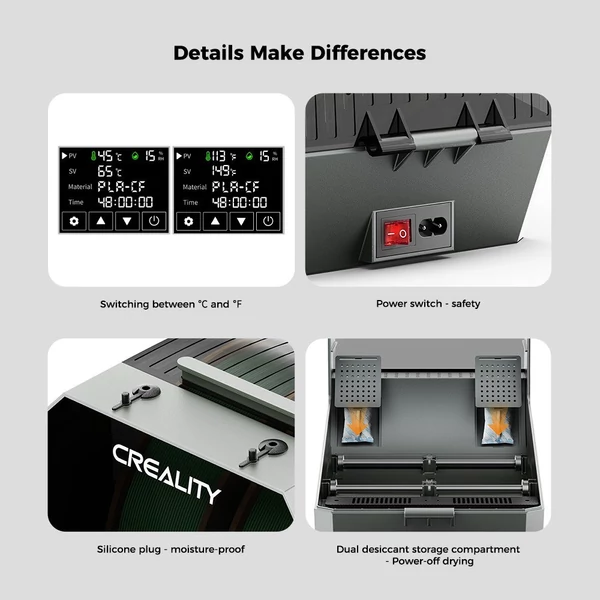 Creality Space Pi Filament Szárító Plusz (2 tekercs). 3D nyomtatóhoz. PTC fűtés, időzítő, LCD. Nylon/ABS/PETG/PLA/TPU 1.75/2.85mm