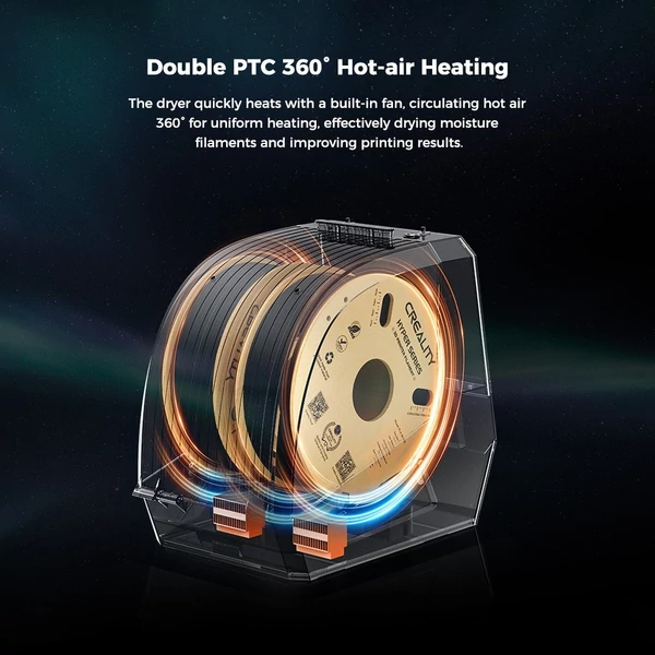 Creality Space Pi Filament Szárító Plusz (2 tekercs). 3D nyomtatóhoz. PTC fűtés, időzítő, LCD. Nylon/ABS/PETG/PLA/TPU 1.75/2.85mm