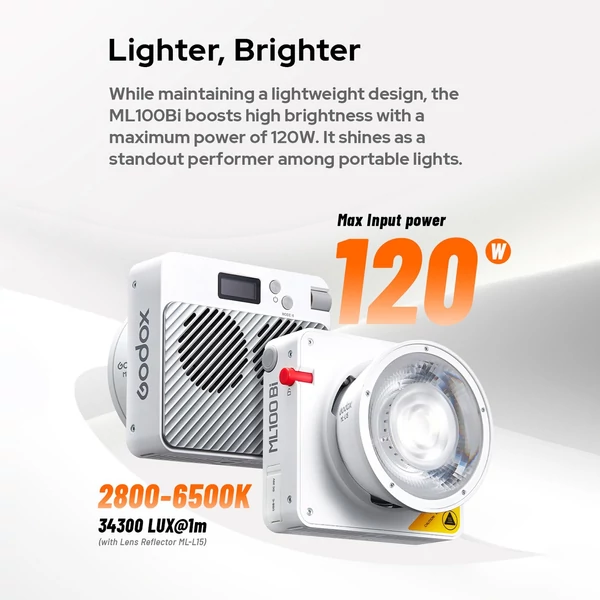 Godox ML100Bi zsebes LED videolámpa, 120 W-os kétszínű töltőlámpa