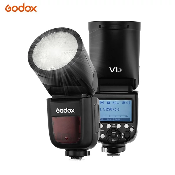 Godox V1N professzionális fényképezőgép vaku Speedlite vaku, kerek fejű, vezeték nélküli 2.4G Fresnel zoom