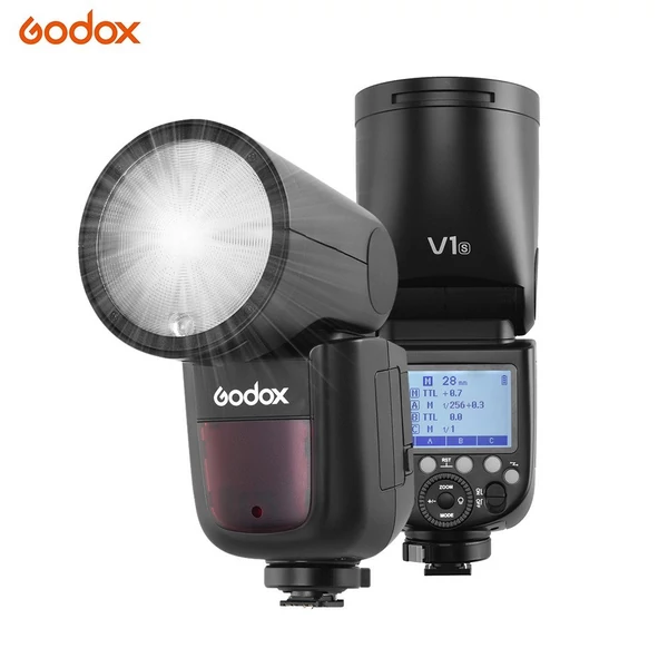 Godox V1S professzionális fényképezőgép vaku Speedlite vaku, kerek fejű, vezeték nélküli 2.4G Fresnel zoom