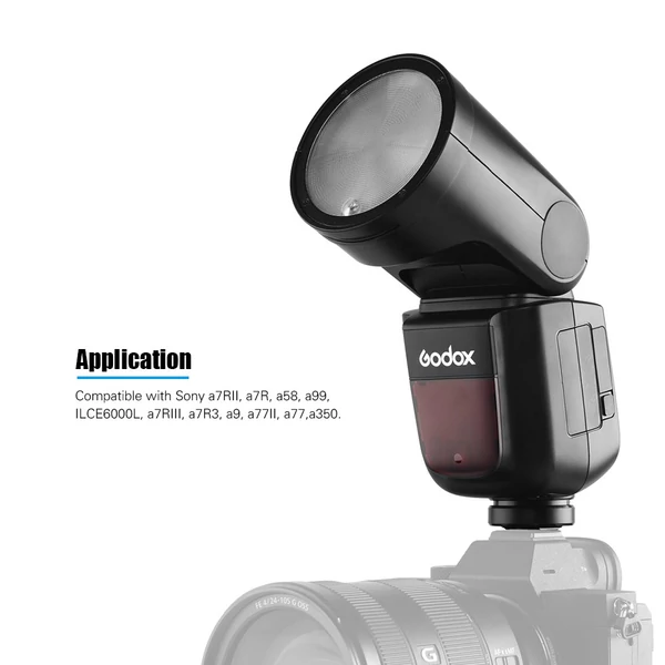 Godox V1S professzionális fényképezőgép vaku Speedlite vaku, kerek fejű, vezeték nélküli 2.4G Fresnel zoom