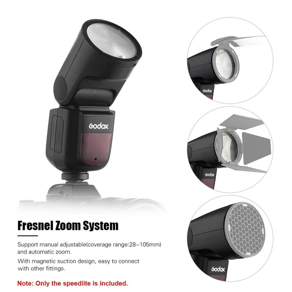Godox V1S professzionális fényképezőgép vaku Speedlite vaku, kerek fejű, vezeték nélküli 2.4G Fresnel zoom