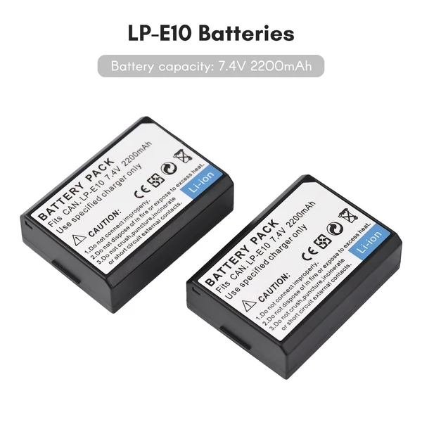 LP-E10 akkumulátortöltő, 2 nyílásos LED kijelzőkkel + 2 db LP-E10 akkumulátor 7,4 V 2200 mAh USB töltőkábellel