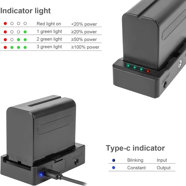 NP-F akkumulátortöltő, akkumulátor-adapter lemez DC12V DC8V USB-C-vel, 30 W-os PD kimeneti hidegpapucs adapter