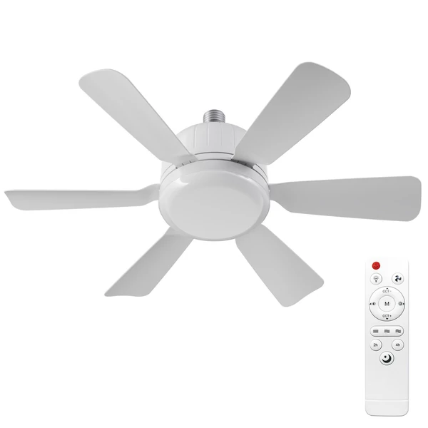 Csendes, levehető ventilátorlapátos ventilátorlámpa távirányítóval - Fehér