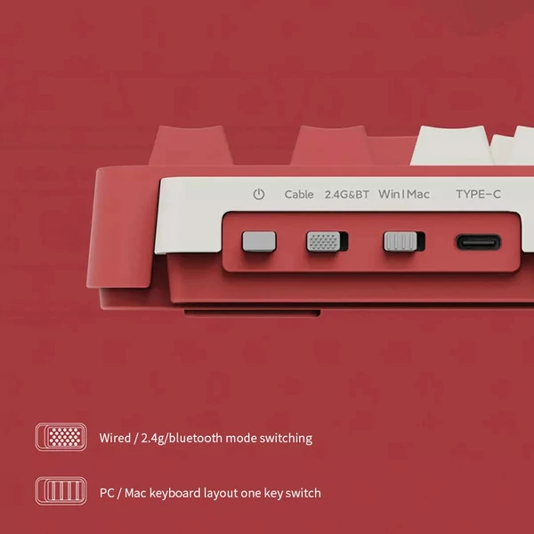 MIIIW ART Z830: hárommódusú, 83 gombos mechanikus billentyűzet G Yellow PRO tengellyel, kétrétegű hangtompítással, teljes gombos gyorscsere, BT 3.0/BLE 5.0 - Piros