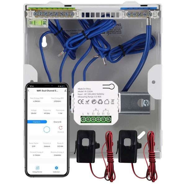Tuya WiFi energiakapcsoló, többfunkciós tápfeszültség-árammérő - Fehér, 2CT