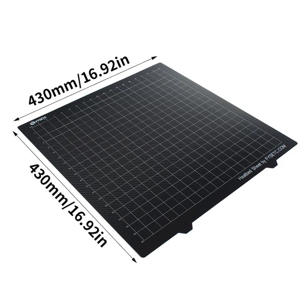 430x430 mm-es PEI építőlemez 3D nyomtatóágy kétoldali porbevonatú PEI + sima szénszálas felületű rugós acél rugalmas platform mágneses alappal