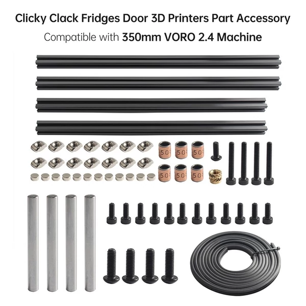 Clicky Clack hűtőajtós 3D nyomtató alkatrész-tartozék kompatibilis a 350 mm-es VORO 2.4 gépi védőajtókeret fémkészlettel