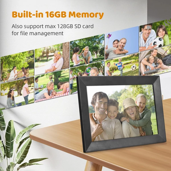 10,1 hüvelykes WiFi intelligens digitális képkeret, beépített 16 GB memória - Fekete