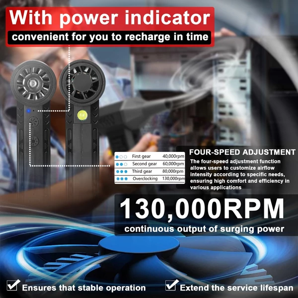 Kézi légcsatornás turbóventilátor, 130 000 ford./perc sebességű lítium, heves ventilátoros hordozható autómosó