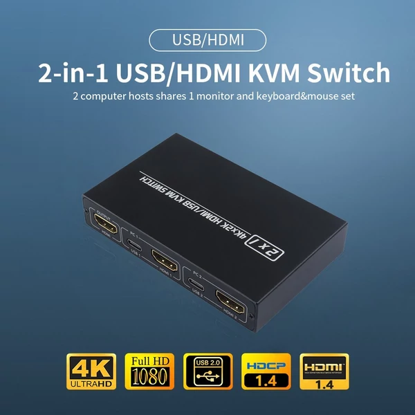 AIMOS AM-KVM 201CL 2 az 1-ben HDMI/USB KVM kapcsoló
