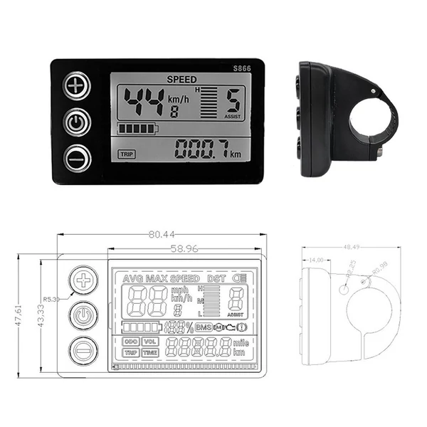Elektromos kerékpár 24V/36V/48V vízálló csatlakozós LCD kijelző