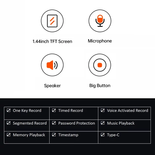 SU7 digitális hangrögzítő, hangaktivált hangrögzítés, zajcsökkentés MP3 zenelejátszóval - 128 GB